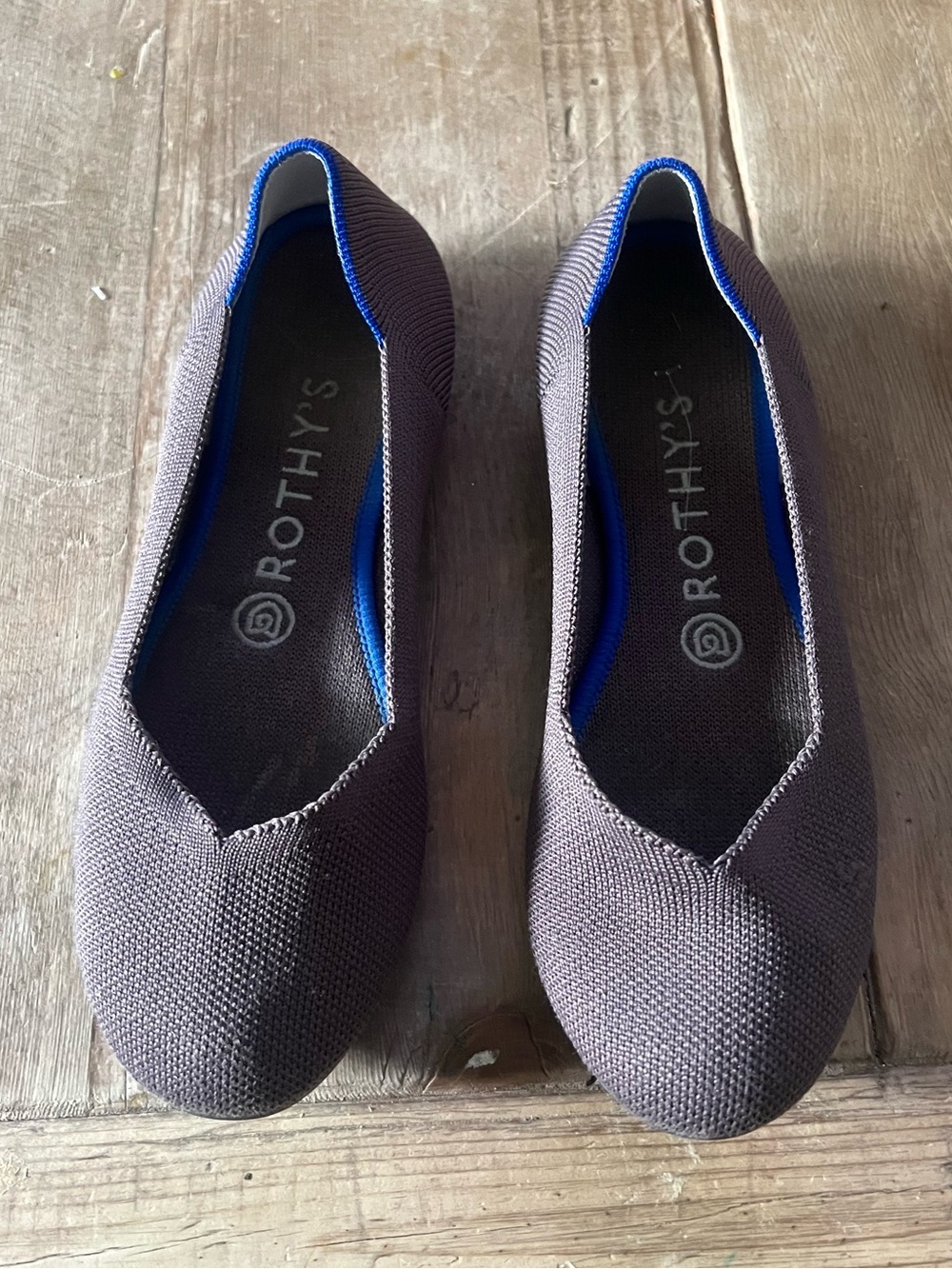Rothy's Women's Charcoal Knit Ballet Flats with Blue Trim